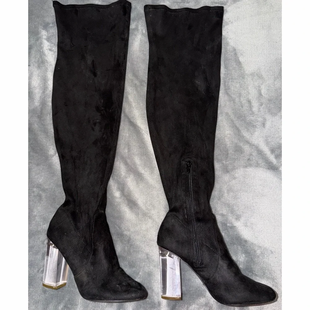 🖤 Call it Spring Knee-High Boots with Clear Heels
